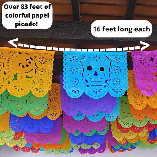 Miniatura 3 de Cartel de papel picado Dia de Los Muertos, guirnaldas de papel de seda del Día de los Muertos, decoraciones de fiesta mexicana, paquete de 5 83