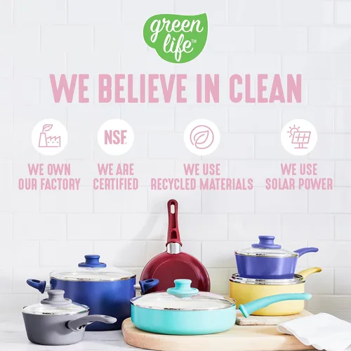 Miniatura 7 de GreenLife Juego de 8 utensilios de cocina antiadherentes, no tóxicos, sin PFAS, apto para lavavajillas y horno, freír, salsa, olla de valor, tapas