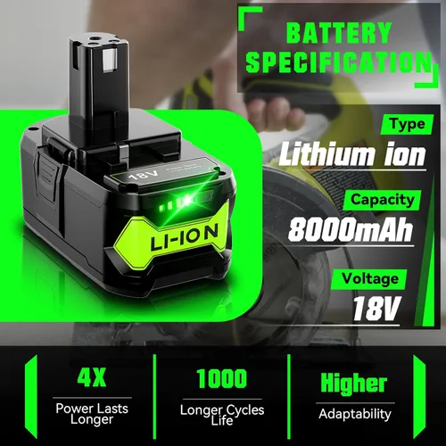 Miniatura 2 de Paquete de 2 baterías P108 de 18 V compatibles con Ryobi 18V ONE+ batería P102 P103 P104 P105 P107 P109 P122 PBP005 PBP004 PBP003 PBP002 RB18 RB18