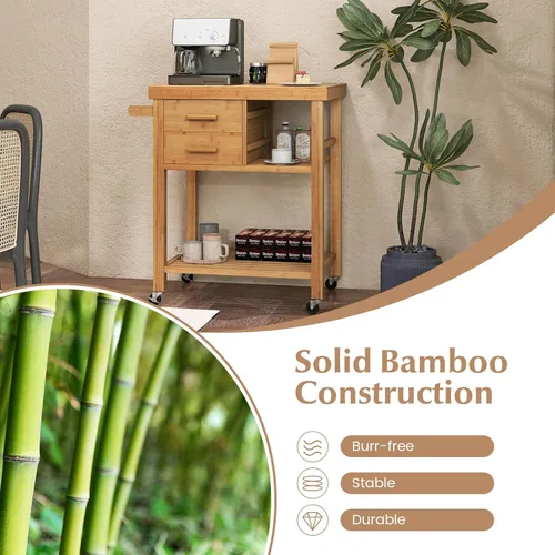 Miniatura 7 de LOKO Carrito de isla de cocina con ruedas, carrito de cocina con ruedas, carrito de cocina de madera rodante con cajones, estantes, toallero