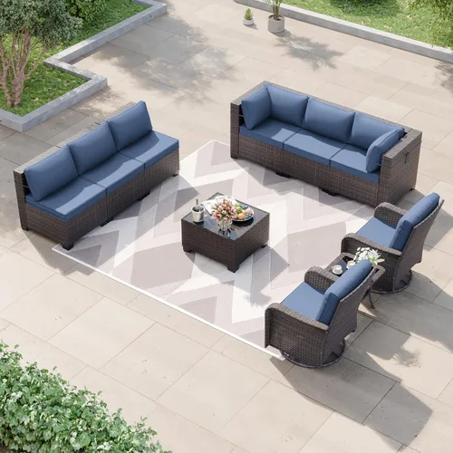Miniatura 86 de Kurapika juego de muebles de patio 4 piezas de mimbre al aire libre, sillas de ratán, juego informal con mesa de café, juego de bistró con mecedora