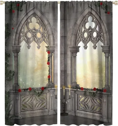 Miniatura 19 de Cortinas góticas con diseño de luna de Halloween, historia, puerta espeluznante, fondo de terror, vela, ficción, patrón de impresión, sala de estar