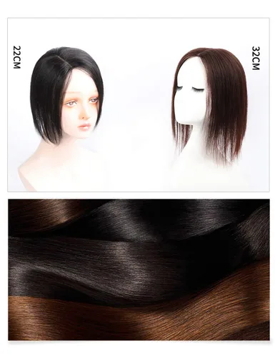 Miniatura 3 de Doble Lase Base de Seda Parte Superior 5.1x5.5 in Cabello Humano Sin Costuras Clip en la Frente Reemplazo Postizo Parte Media/8.7 in, Marrón Oscuro