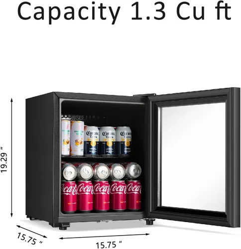 Miniatura 5 de Saeoola Refrigerador de bebidas, mini refrigerador de 1.3 pies cúbicos con puerta doble de vidrio, enfriador para refrescos, cerveza o vino