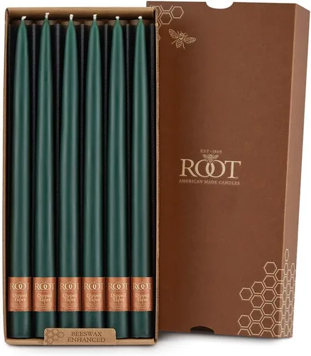 Miniatura 9 de Root Candles Juego de 12 velas cónicas sin aroma, lisas sumergidas a mano, sin goteo, cera de abeja mejorada, en caja, 9 pulgadas, verde salvia