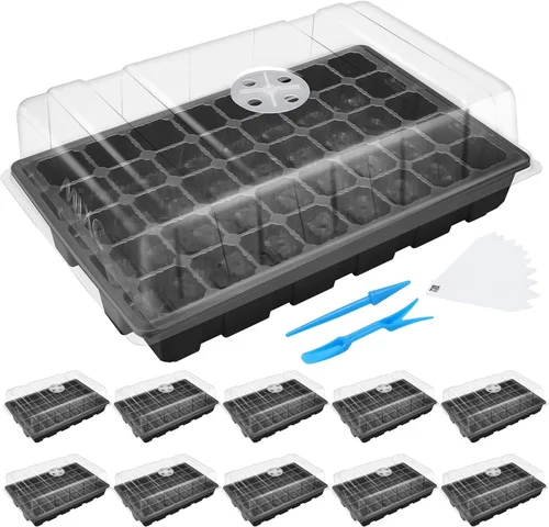 Miniatura 10 de MIXC Bandejas de Plántulas Bandeja Iniciadora de Semillas, Paquete de 5 Mini Propagador Kit de Invernadero de Plantas con Cúpulas Ventiladas de Verde