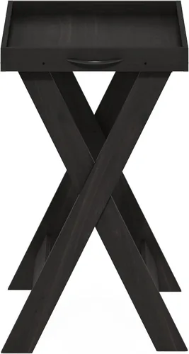 Miniatura 4 de Furinno Mesa auxiliar moderna y sencilla, mesa auxiliar cuadrada de 2 niveles con estante inferior abierto y patas en X, mesita de noche Espresso