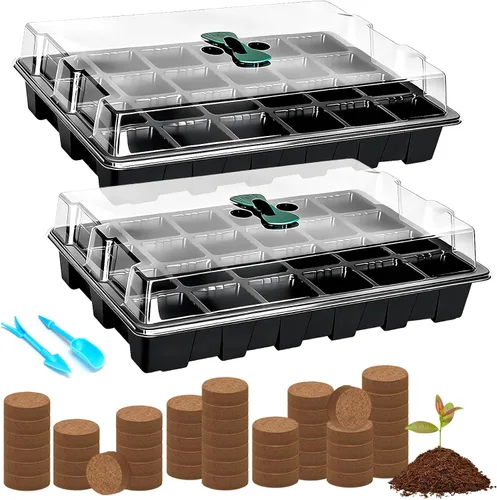 Halatool Juego de 2 bandejas de iniciación de semillas, paquete de 2 bandejas de germinación con 50 pellets de coco, sistema de germinación de