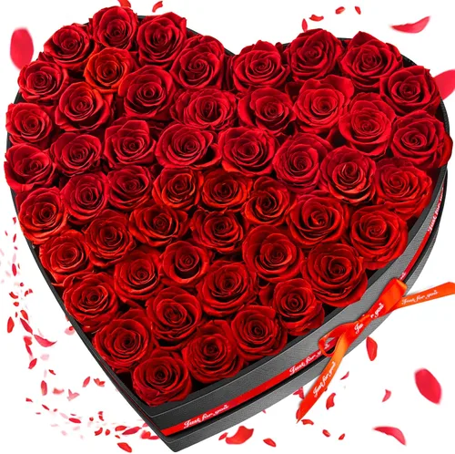Miniatura 19 de Impouo 16 rosas preservadas en una caja con forma de corazón, flores preservadas, regalos para mujeres, día de la madre, día de San Valentín o día