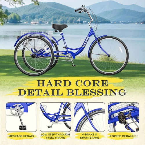 Miniatura 6 de Betterland Triciclo para adultos de 24/26 pulgadas, triciclo cómodo con canasta grande, bicicleta de crucero estable de 3 ruedas para compras