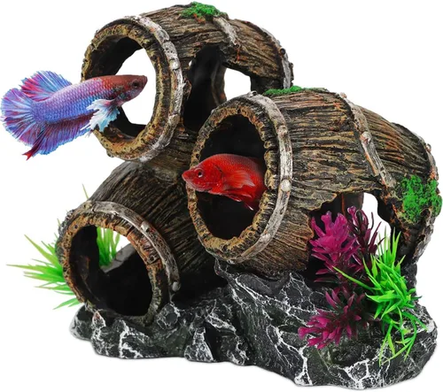 UNEAK - Decoraciones de acuario Tres barriles rotos apilados Decoración de pecera Ornamento Paisajismo Sobre Rocas Cueva Agua Salada Agua Dulce