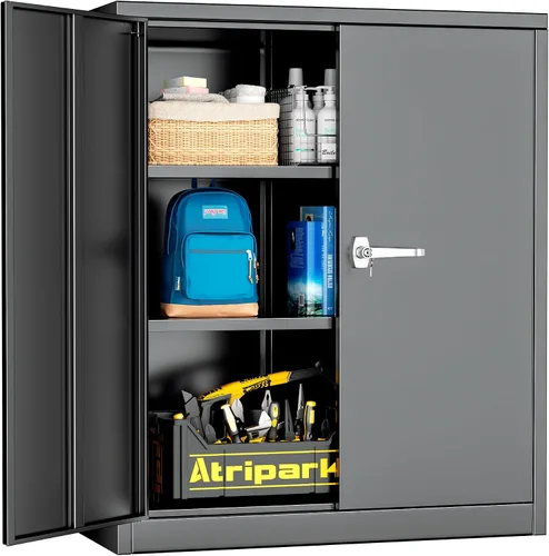 Pataku Gabinete de almacenamiento de metal con puertas y estantes de ajuste, armarios de garaje de 36 pulgadas con cerradura para el hogar, oficina,