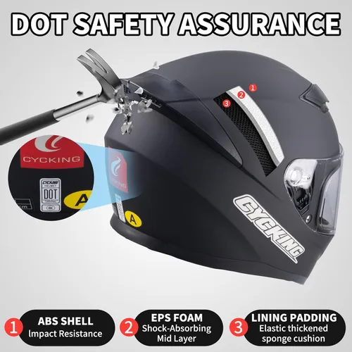 Miniatura 6 de Casco de motocicleta de cara completa, aprobado por DOT, casco de bicicleta de calle para adultos, hombres y mujeres, carcasa de ABS con visera
