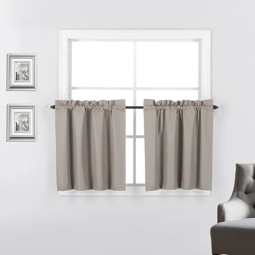 Miniatura 21 de 2 paneles de cortinas opacas con aislamiento térmico y forro blanco en la parte trasera para ventana de bloqueo de luz para cualquier ventana