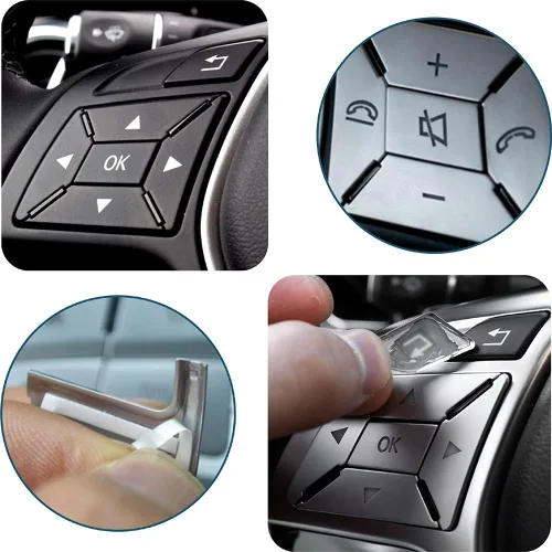 Miniatura 6 de Moldura de botón del volante de automóvil Decoración interior Compatible con Mercedes Benz SL GL GLA CLA CLS GLK SLK A B C E M G Class - Plata Plata