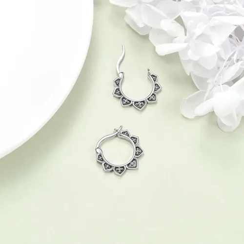 Miniatura 4 de Aretes de aro de plata de ley 925, estilo bohemio, joyería de regalo para mujeres y niñas