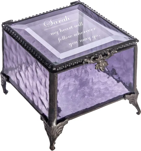 Caja de cristal púrpura personalizada vitrina decorativa de almacenamiento, organizador de joyas, regalo de recuerdo para amigas, hijas, hermanas,