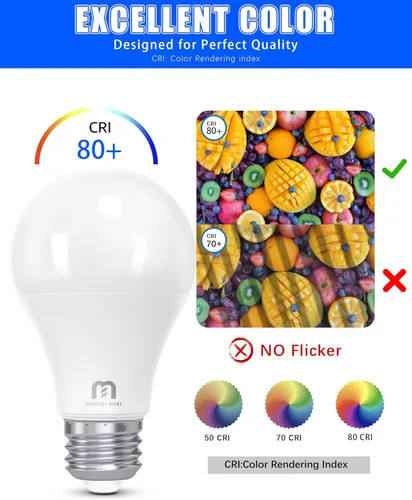 Miniatura 6 de MASTERY MART Paquete de 6 bombillas LED A19 equivalentes a 60 W, 9 W no regulables, sin parpadeo, 800 LM, luz blanca brillante 5000 K, base E26