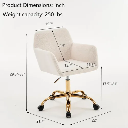 Miniatura 2 de Silla de piel sintética blanca, moderna silla de oficina en casa con giratorio, altura ajustable, silla de maquillaje tapizada para mujeres y niñas