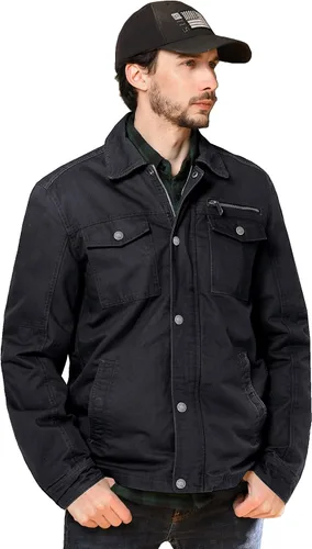 Miniatura 4 de Chaqueta WenVen con solapa, estilo militar, de algodón de lona, casual, para hombre