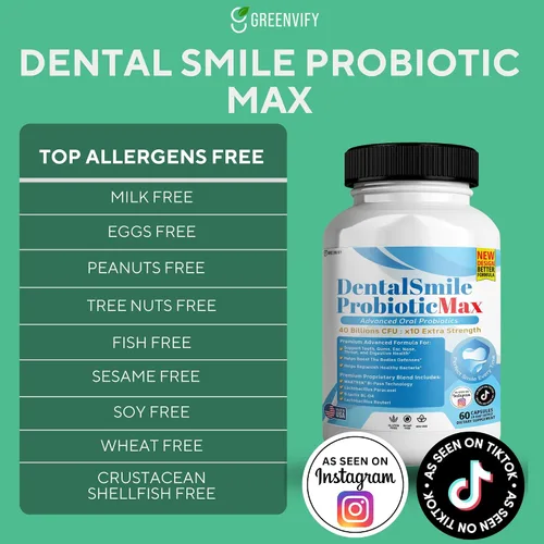 Miniatura 3 de DentalSmile ProbioticMax, suplemento probiótico oral avanzado, 40 mil millones de UFC, 60 cápsulas, sin gluten (2)