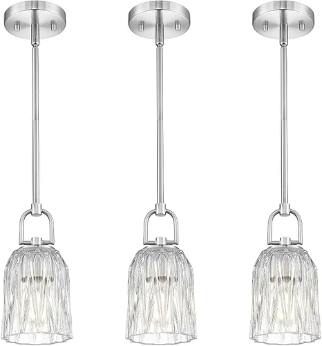 Miniatura 21 de FEMILA Lámpara Colgante Dorada, Accesorios de Iluminación Colgante de 4", Iluminación para Isla de Cocina, Vidrio Martilleado, Base E26, 4FY86MIL BG