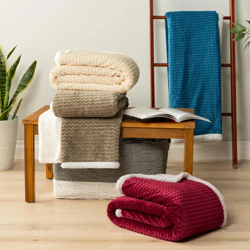 Miniatura 8 de PAVILIA Manta Throw para Sofá Color Canela Topo Reversible Sherpa Chevron, Manta con Textura de Tejido Jacquard Suave y Acogedora para Sofá Cama