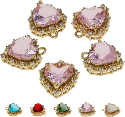 Miniatura 15 de Dijes de latón chapados en oro de circonita de cristal para hacer joyas, pulseras, collares, aretes, colgantes, suministros de manualidades