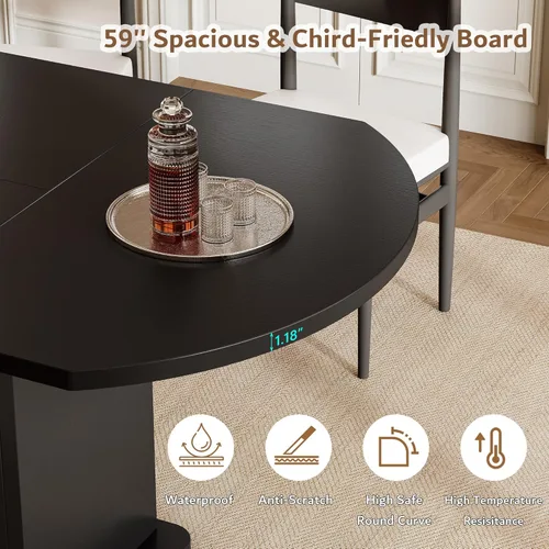 Miniatura 6 de iPormis Mesa de Comedor Redonda Extensible para 4-6, Mesa de Cocina Moderna de 59'', con Estante de Almacenamiento de 2 Niveles, Puerta de Madera