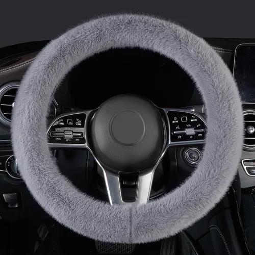 Miniatura 8 de LACDL Fundas mullidas de invierno para volante de automóvil, para mujer, cálida y bonita funda para volante de automóvil para sedán, SUV, súper Negro