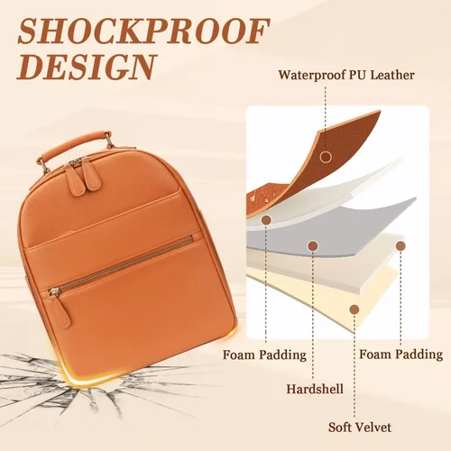 Miniatura 5 de Mochila Pequeña para Cámara, Cuero PU Clásico con Compartimento para Pad/Tableta de 11 Pulgadas, Bolsa de Cámara Profesional para Fotógrafos