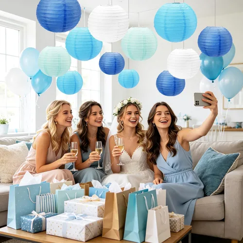Miniatura 4 de 12 linternas de papel azules, faroles de papel de 10 pulgadas, decoraciones de fiesta azules para bodas, verano, cumpleaños, hogar, temática