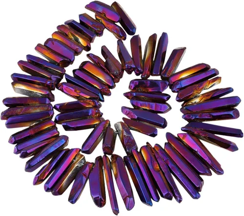 Miniatura 22 de SUNYIK Angel Aura Cuarzo con Revestimiento de Titanio Puntas de Cristal Palos Rugosos de Cuarzo Picos Cuentas de Punta Hebra de 15 Pulgadas Perforada