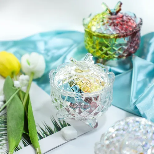 Miniatura 9 de SOCOSY Royal - Caja de dulces de cristal en relieve con tapa, joyero con pies, tarro de galletas, tarro de galletas, dulces de boda, tarros de bufé
