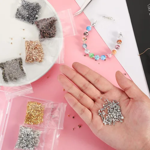 Miniatura 5 de 3500 cuentas de tubo de engarce de 7 colores, cuentas de engarce de joyería para aretes, pulseras, collares, colgantes, manualidades, accesorios