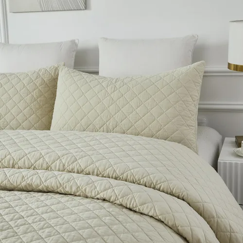 Miniatura 2 de Brandream Juego de ropa de cama de algodón de 3 piezas de 3 piezas con diseño de diamantes beige terroso, moderno, bohemio, chic y minimalista