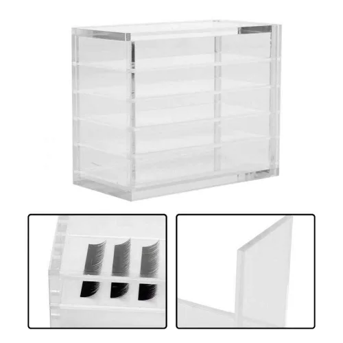 Miniatura 5 de Estuche transparente de 5 capas para pestañas postizas con paletas de pegamento y soportes para injertos, compacto, apilable, caja de almacenamiento