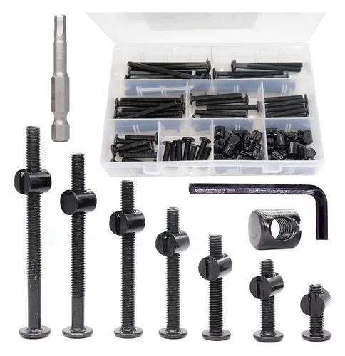 cSeao 100 tornillos para cuna M6 para cama de bebé, tornillos hexagonales negros para construir muebles de cuna, sillas de cuna,