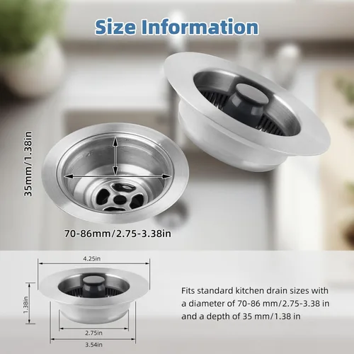 Miniatura 2 de Colador universal de acero inoxidable 3 en 1 para fregadero de cocina, tapón emergente para fregadero, cesta coladora para fregadero de cocina
