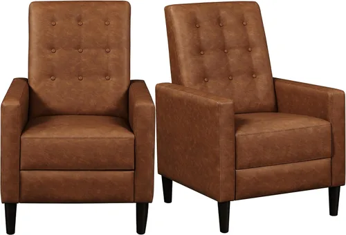 Miniatura 10 de Yaheetech - Sofá reclinable de cuero sintético, silla reclinable individual moderna de mediados de siglo, respaldo y reposapiés ajustables, sofá