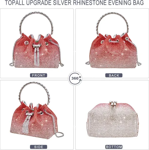 Miniatura 4 de Bolso de noche con diamantes de imitación para mujer, bolso de mano plateado con diamantes brillantes para mujer, fiesta, club, boda, baile