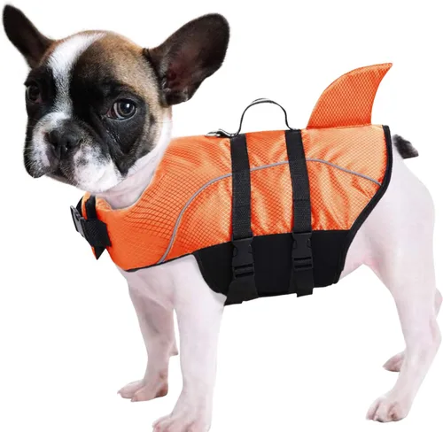 Miniatura 12 de Chaleco salvavidas para perros Ripstop, chaleco salvavidas de tiburón para perros, salvavidas de seguridad con alta flotabilidad y asa de elevación