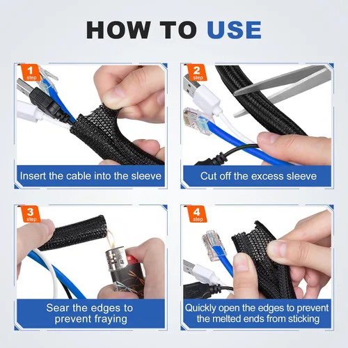 Miniatura 4 de Fundas protectoras de cables de 8 pies a 3/4 pulgadas, telar de alambre dividido para computadora de TV USB, cubiertas de alambre trenzado, funda