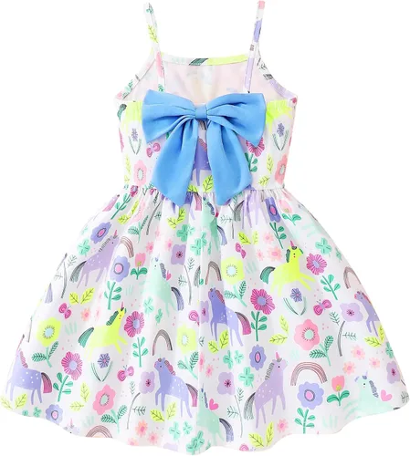 Miniatura 90 de Vestido de verano para niños pequeños, con diseño de dinosaurio, sin espalda, con lazo, vestido de playa de cumpleaños