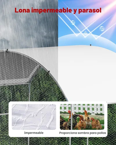 Miniatura 5 de VEVOR Gallinero de metal grande con paso, 13.1 x 9.8 x 6.5 pies para patio con cubierta impermeable, jaula grande para aves de corral