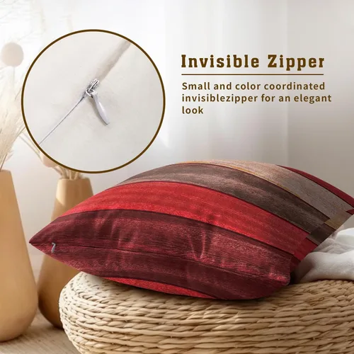 Miniatura 4 de Funda de almohada de madera de color rojo marrón de 18 x 18 pulgadas, fundas de almohada decorativas para el hogar, sofá y cama de 18 x 18 pulgadas