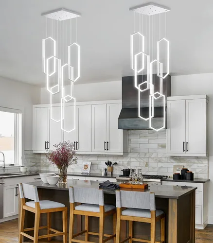 Miniatura 26 de Lámpara colgante regulable de 3 anillos para ajustar mini lámpara LED de techo para cocina, isla, comedor, sala de estar, dormitorio, dorado