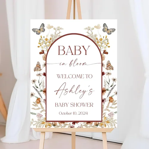 Miniatura 8 de Letrero de bienvenida editable de flores silvestres para baby shower, letrero de mariposa para baby shower, letrero con nombre personalizado