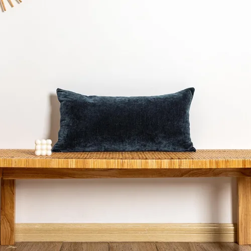 JoraLion Juego de 1 fundas de almohada lumbar de felpilla de 12 x 24 pulgadas, fundas decorativas de felpilla suave teñida en color liso azul oscuro