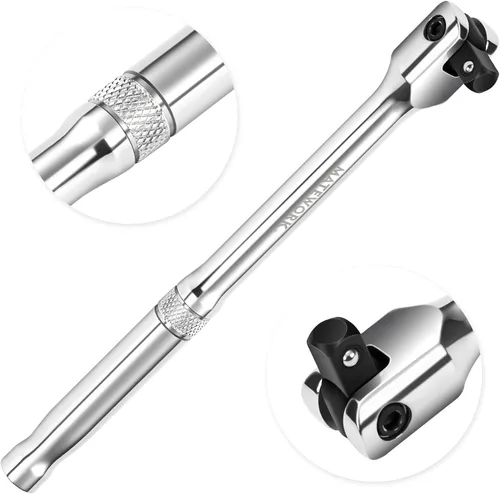 Matework Barra disyuntora de 3/8 pulgadas, barra disyuntora de extensión de 10 pulgadas de largo con cabezal flexible Cr-V de 180 grados y mango